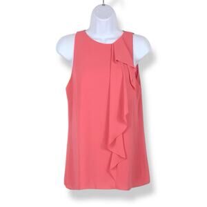HALSTON HERITAGE Sleeveless Coral Chiffon Ruffle Accented Top size 4